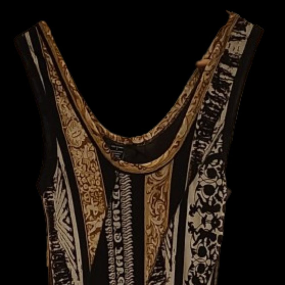 Caribbean Queen Black and Gold Striped Maxi Dress - Size Small